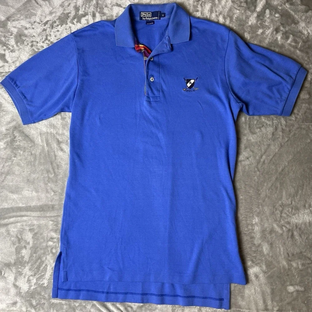 Polo Ralph Lauren Mens Blue Golf Crest Plaid Placket Polo Shirt Small